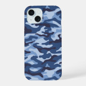 Donkerblauw camouflagepatroon iPhone 15 case (Achterkant)