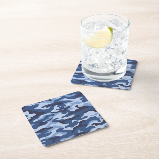 Donkerblauw camouflagepatroon kartonnen onderzetters (Insitu)