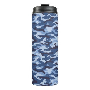 Donkerblauw camouflagepatroon thermosbeker