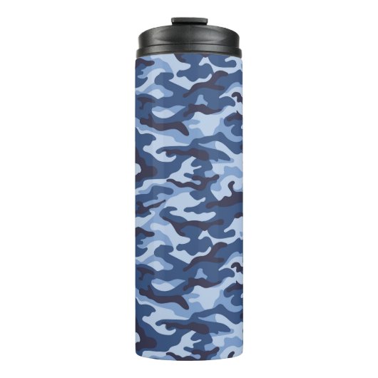 Donkerblauw camouflagepatroon thermosbeker (Voorkant)