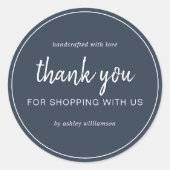 Donkerblauw Chic Script Bedankt voor uw aankoop Ronde Sticker (Voorkant)