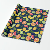 Donkerblauw Citrus citroen Sinaasappel Tangerine P Cadeaupapier (Uitgerold)