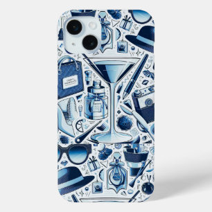 Donkerblauw collage chic en modern ontwerp iPhone 15 mini hoesje