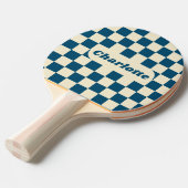 Donkerblauw & Cream Checker met Naam Tafeltennisbatje (Voorkant Gekanteld)