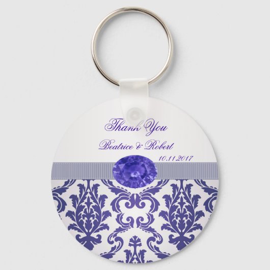 Donkerblauw Damask, gemstone afbeelding Sleutelhan Sleutelhanger (Voorkant)