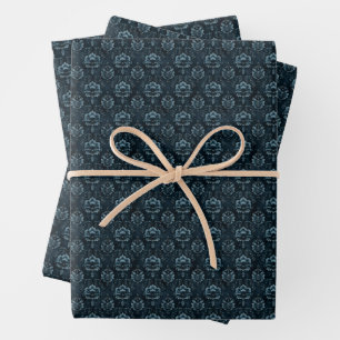 Donkerblauw Damask Inpakpapier Vel