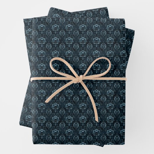 Donkerblauw Damask Inpakpapier Vel (In situ)