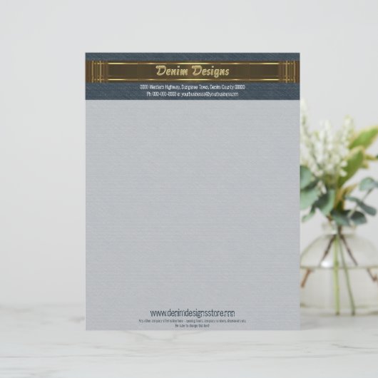 Donkerblauw Denim met bruine en gouden kleuren Custom Briefhoofd (Staand voorkant)