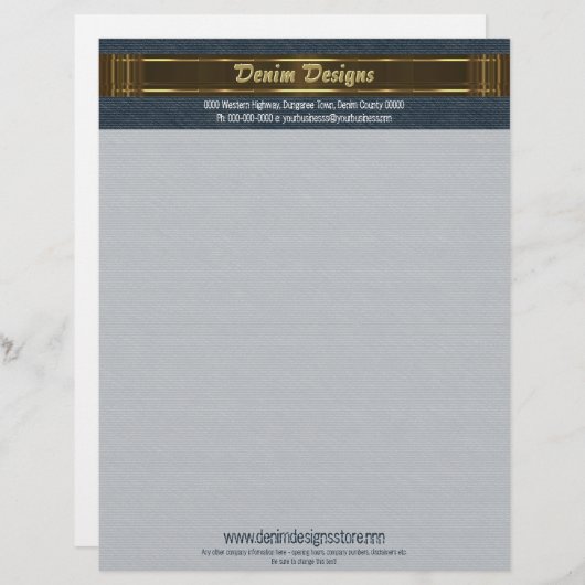 Donkerblauw Denim met bruine en gouden kleuren Custom Briefhoofd (Voorkant / Achterkant)