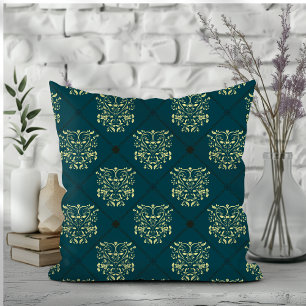 Donkerblauw Diamond Damask Pattern Kussen