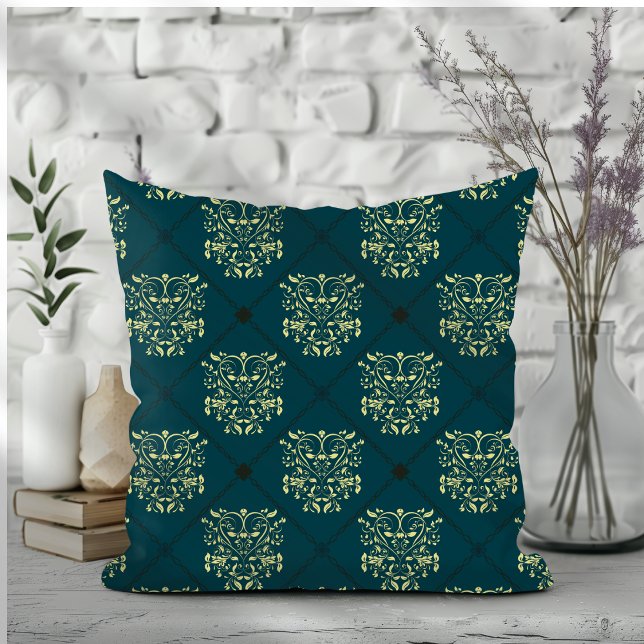 Donkerblauw Diamond Damask Pattern Kussen (Creator heeft geüpload)