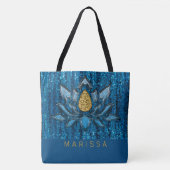 Donkerblauw diep glanzend faux glitter sprankeling tote bag (Voorkant)