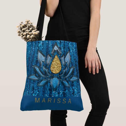 Donkerblauw diep glanzend faux glitter sprankeling tote bag (Dichtbij)