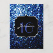 Donkerblauw diep glanzend glitter sparkle Sweet 16 Briefkaart (Voorkant)