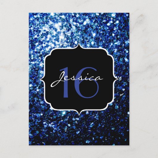 Donkerblauw diep glanzend glitter sparkle Sweet 16 Briefkaart (Voorkant)