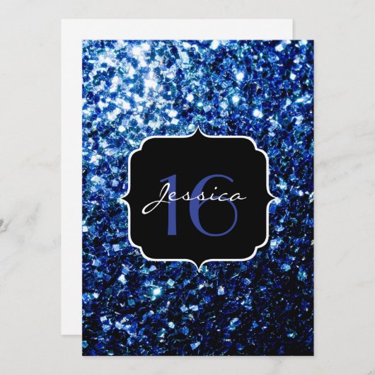 Donkerblauw diep glanzend glitter sparkle Sweet 16 Kaart (Voorkant / Achterkant)