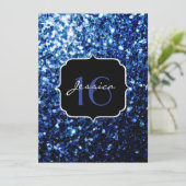 Donkerblauw diep glanzend glitter sparkle Sweet 16 Kaart (Staand voorkant)