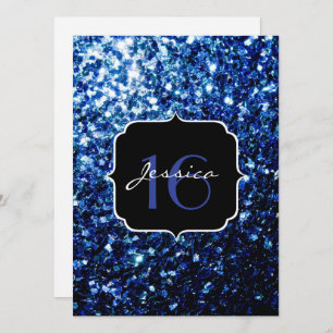 Donkerblauw diep glanzend glitter sparkle Sweet 16 Kaart