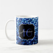 Donkerblauw diep glanzend glitter sparkle Sweet 16 Koffiemok (Links)