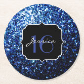 Donkerblauw diep glanzend glitter sparkle Sweet 16 Ronde Kartonnen Onderzetter (Voorkant)
