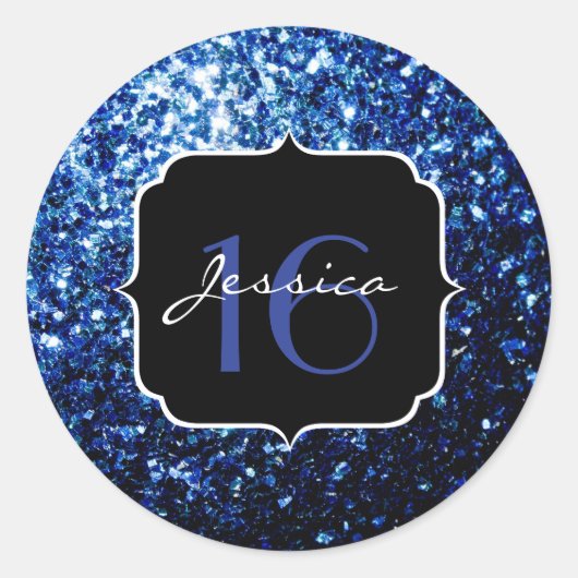 Donkerblauw diep glanzend glitter sparkle Sweet 16 Ronde Sticker (Voorkant)