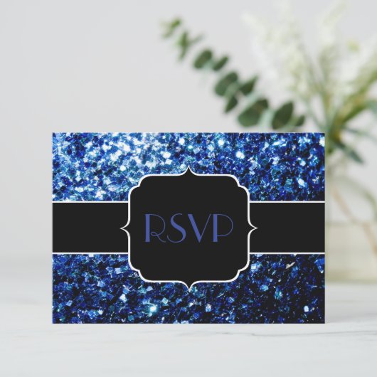 Donkerblauw diep glanzend glitter sparkle Sweet 16 RSVP Kaartje (Staand voorkant)