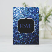 Donkerblauw diep glanzend glitter sparkle Sweet 16 RSVP Kaartje (Staand voorkant)