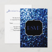 Donkerblauw diep glanzend glitter sparkle Sweet 16 RSVP Kaartje (Voorkant / Achterkant)