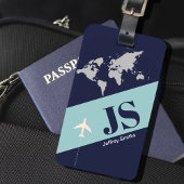 Donkerblauw elegant & modern vliegreizen bagagelabel