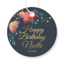 Donkerblauw, elegant, witte bloemen, goudaccent