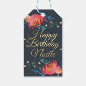 Donkerblauw, elegant, witte bloemen, goudaccent cadeaulabel (Voorkant)