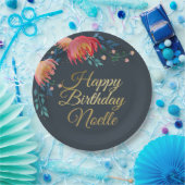 Donkerblauw, elegant, witte bloemen, goudaccent papieren bordje (Feest)