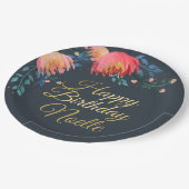 Donkerblauw, elegant, witte bloemen, goudaccent papieren bordje (Gekanteld)