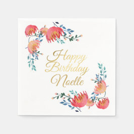 Donkerblauw, elegant, witte bloemen, goudaccent servet