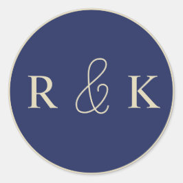 Donkerblauw en beige met monogram ronde sticker