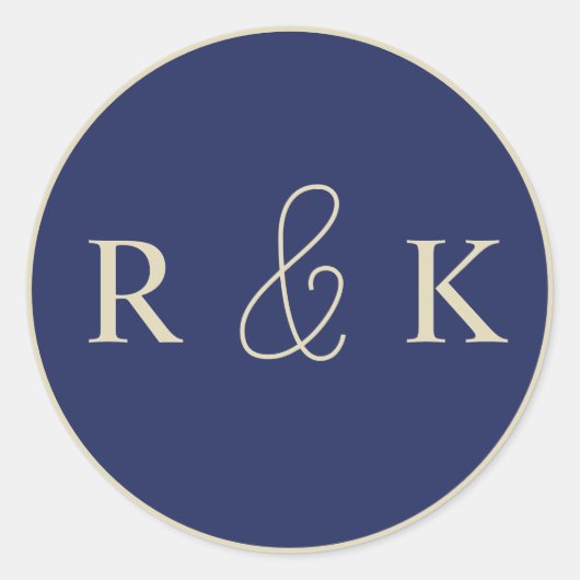 Donkerblauw en beige met monogram ronde sticker (Voorkant)