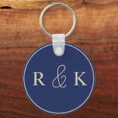 Donkerblauw en beige monogram sleutelhanger (Achterkant)