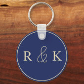 Donkerblauw en beige monogram sleutelhanger (Voorkant)