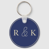 Donkerblauw en beige monogram sleutelhanger (Achterkant)