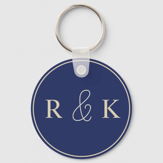 Donkerblauw en beige monogram sleutelhanger (Achterkant)