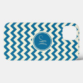 Donkerblauw en beige retro Chevron Monogram Case-Mate iPhone Case (Achterkant (horizontaal))
