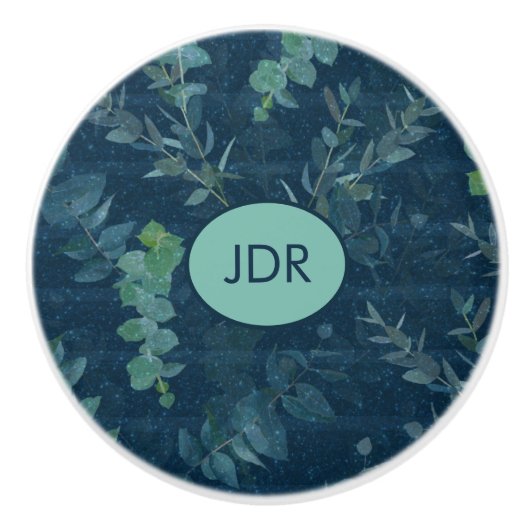 donkerblauw en Blauwgroen groene bladeren Keramische Knop (Voorkant)