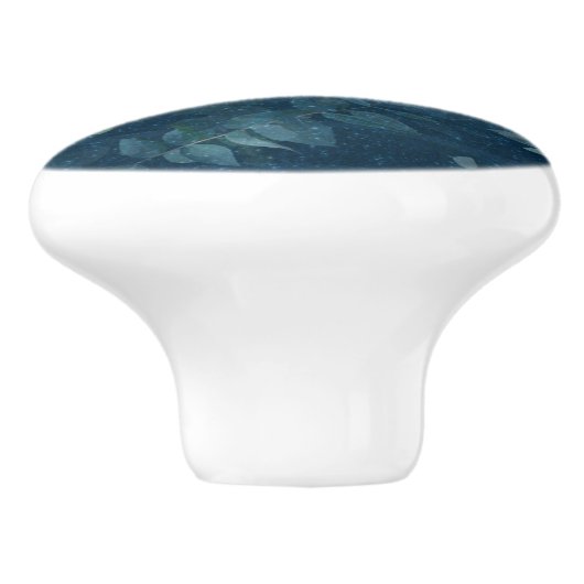 donkerblauw en Blauwgroen groene bladeren Keramische Knop (Zijkant)