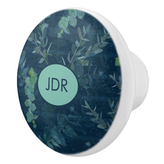 donkerblauw en Blauwgroen groene bladeren Keramische Knop (Rechts)