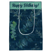  donkerblauw en Blauwgroen groene bladeren op zate Medium Cadeauzakje (Achterkant)