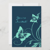 Donkerblauw en Blauwgroen weduwenuitnodiging Kaart (Achterkant)