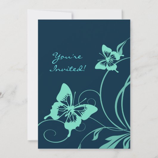 Donkerblauw en Blauwgroen weduwenuitnodiging Kaart (Achterkant)