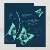 Donkerblauw en Blauwgroen weduwenuitnodiging Kaart (Voorkant / Achterkant)