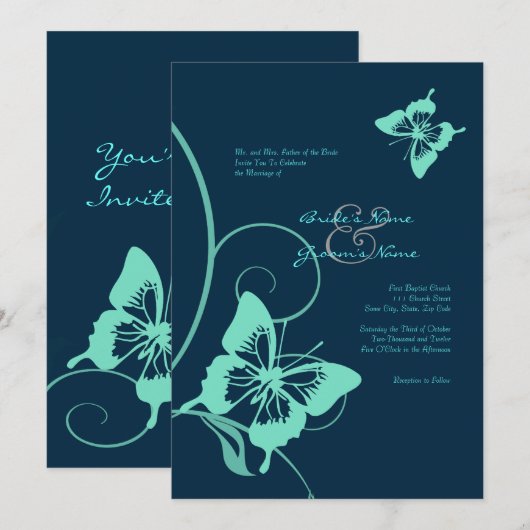 Donkerblauw en Blauwgroen weduwenuitnodiging Kaart (Voorkant / Achterkant)