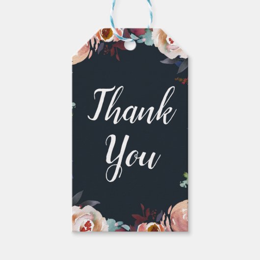 Donkerblauw en bleekroze Waterverf Cadeaulabel (Voorkant)